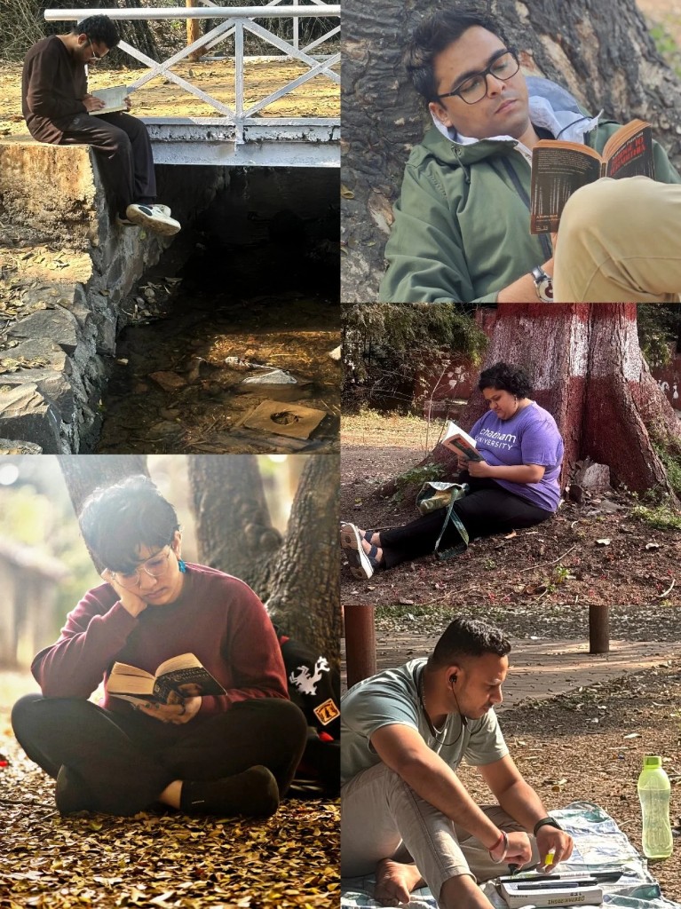 Baithak Bookmarked silent reading session collage at Empress Garden