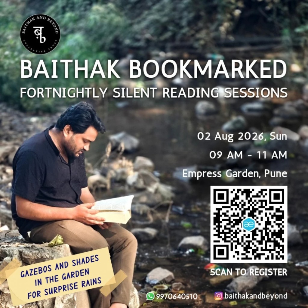 Baithak Bookmarked silent reading session poster at Empress Garden Pune