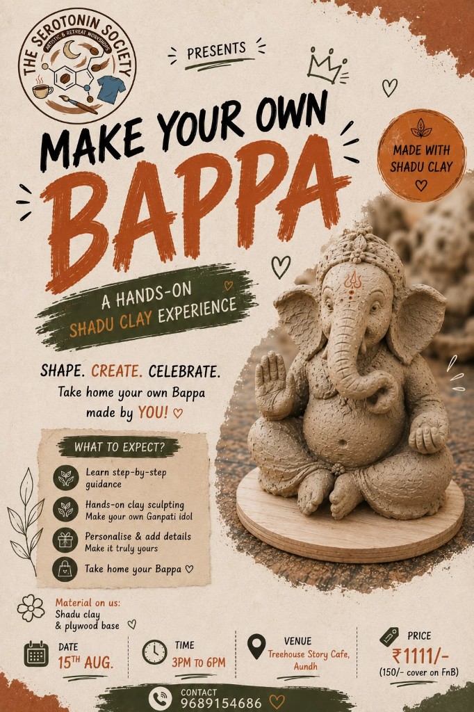 Make Your Own Bappa Shadu clay Ganpati workshop poster by The Serotonin Society