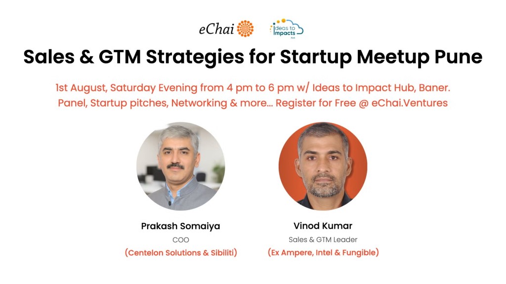Sales and GTM Strategies Startup Meetup Pune poster with eChai speakers